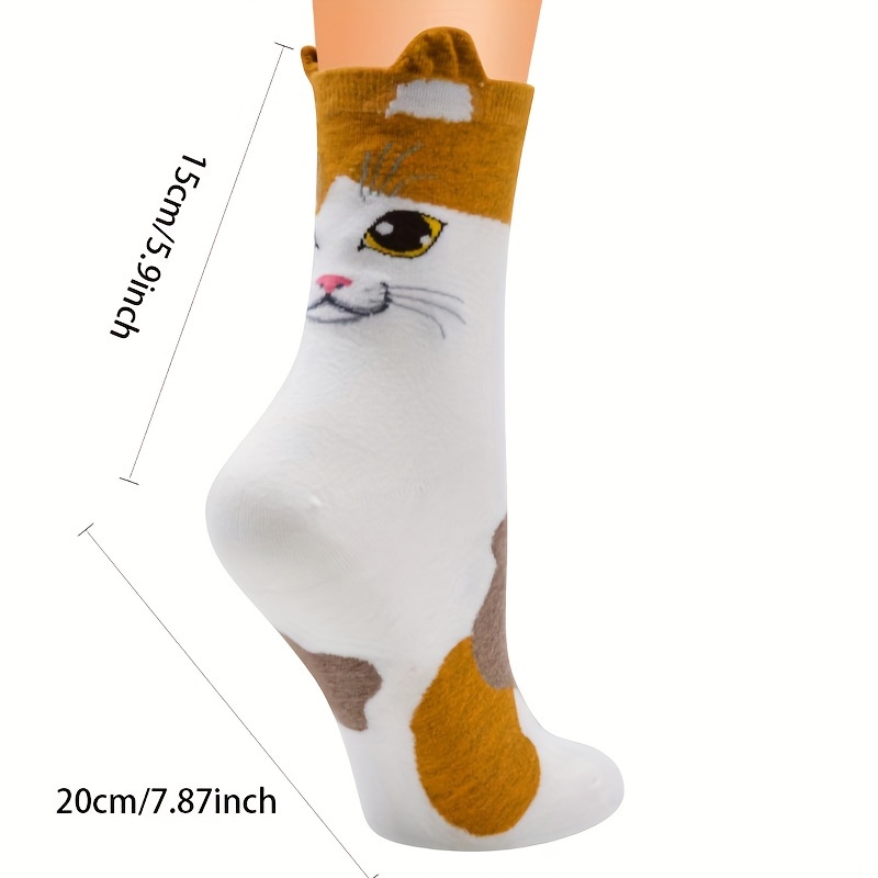 Teen's Kitten Pattern Knit Socks Soft Crew for Outdoor