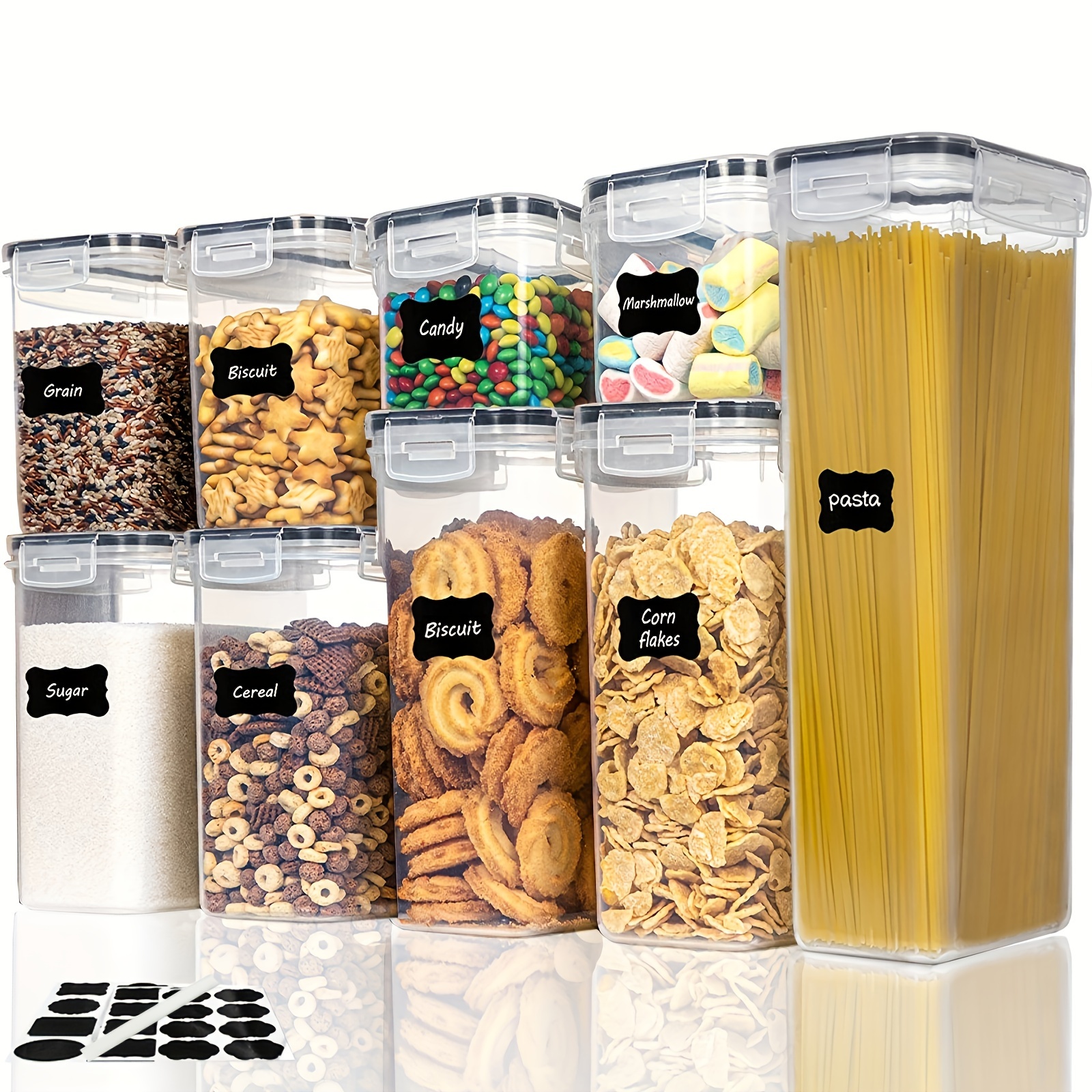 Airtight Food Storage Containers With Lids, Plastic Kitchen And Pantry  Organization Canisters For Cereal, Dry Food, Flour And Sugar, Bpa Free,  Comes With Labels And Marker, Dishwasher Safe, Home Kitchen Supplies 