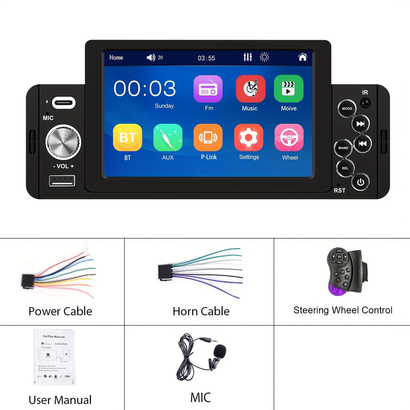 Single Din Car Stereo Flip Out Apple Carplay, 7 Inch Touch Screen Car Radio  with Android Auto Mirror Link Bluetooth FM Radio USB, TF, AUX In, Remote