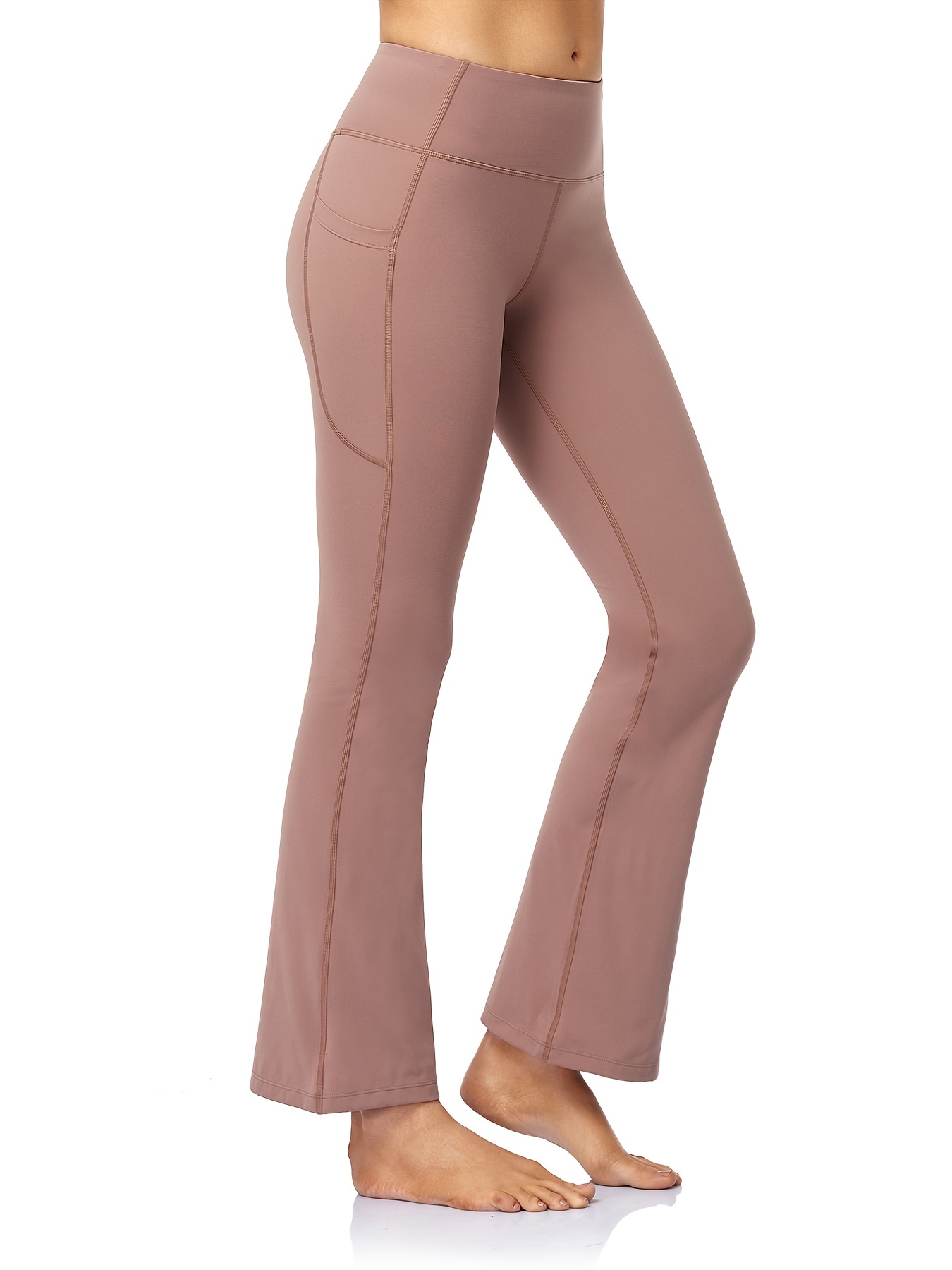 Women High Waist 2 Pockets Soft Bootcut Yoga Pants Ladies Long