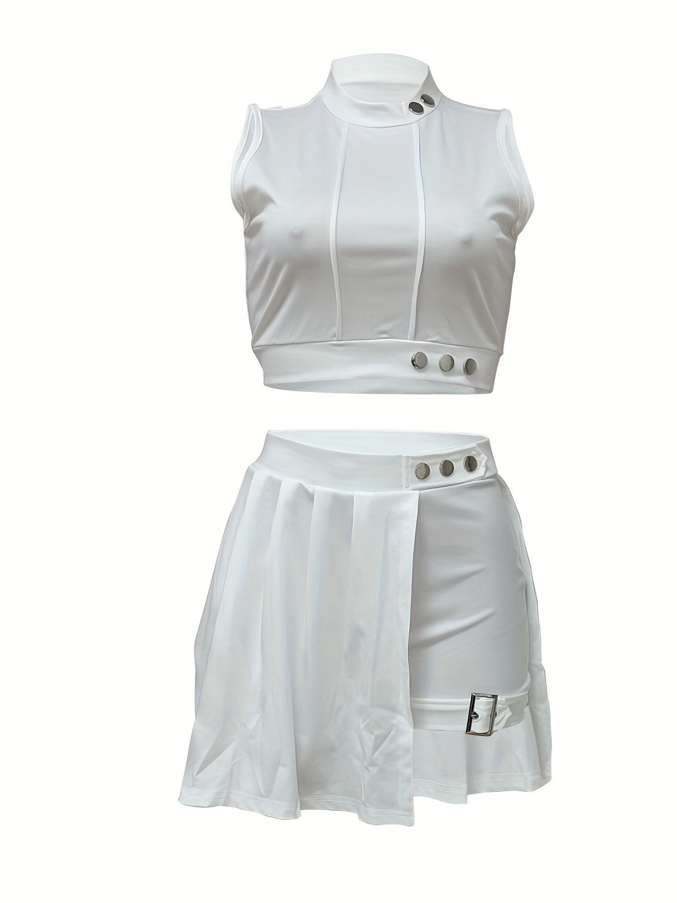 Mock Neck Crop Tank Top & High Waist Skirt Set