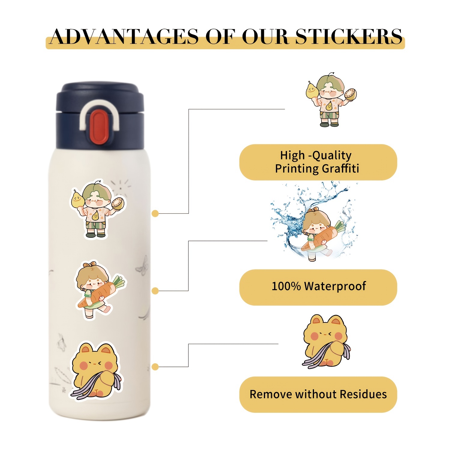 LSLSHY Cute Stickers Waterproof Water Bottle Laptop Scrapbook Vinyl Stickers Aesthetic Kawaii Clear Stickers Packs for Journaling Gifts for Kids Girls