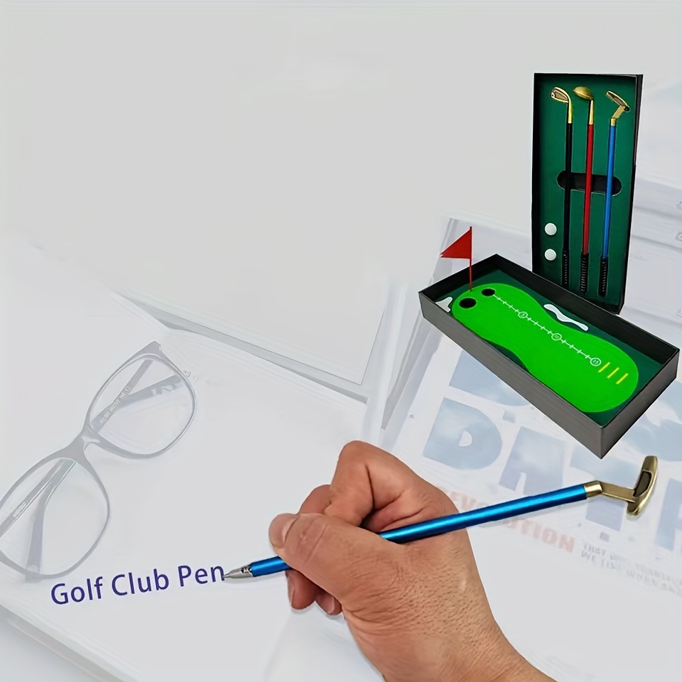 1 set golf pen kit with 3pcs simulation golf putter pen and red flag details 1