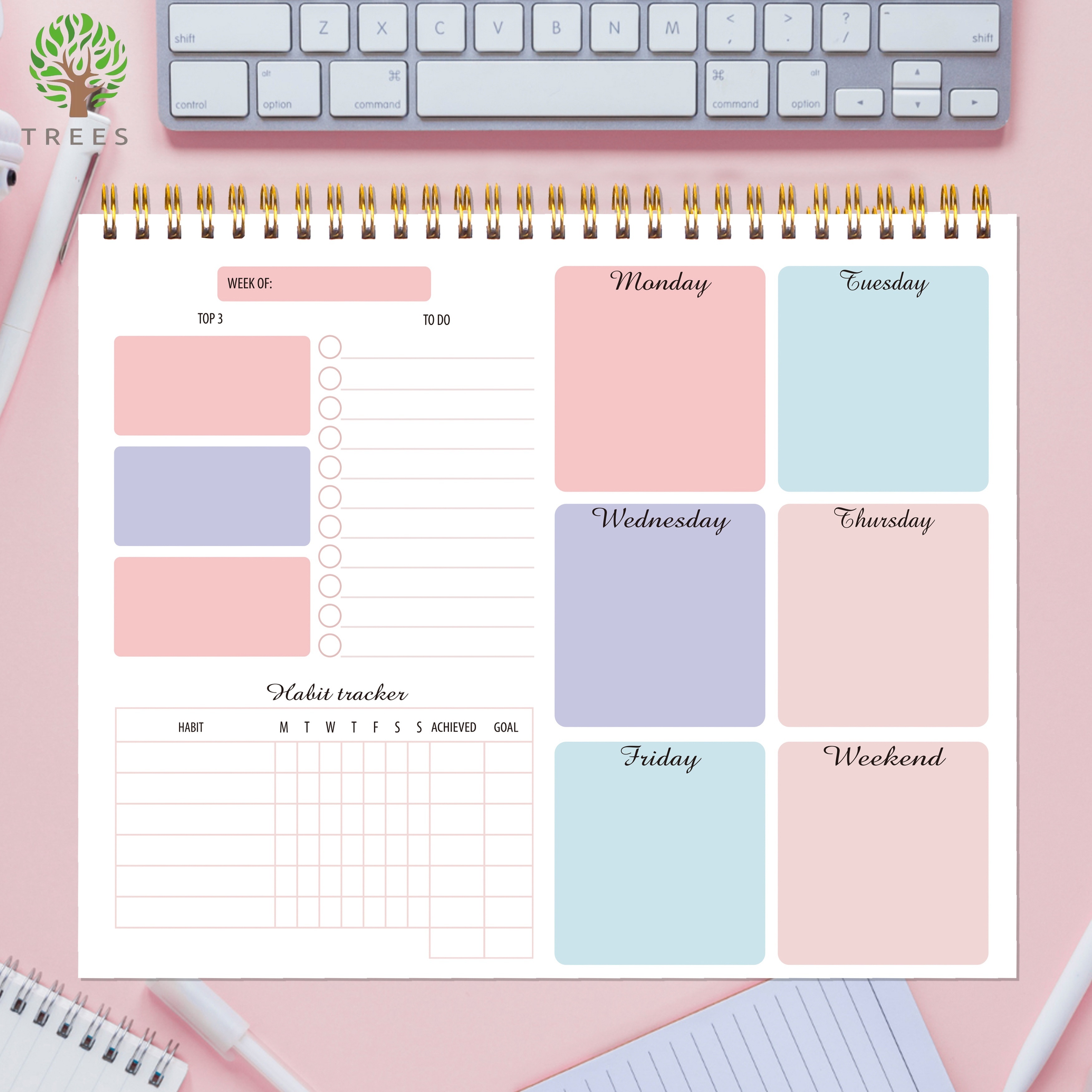 1pc Weekly Planner Notepad 9.5*7.5 In Daily Weekly Agenda 52 Sheets Notepad  Organizer With Space For Daily Schedule, To Do List And Habit Tracker