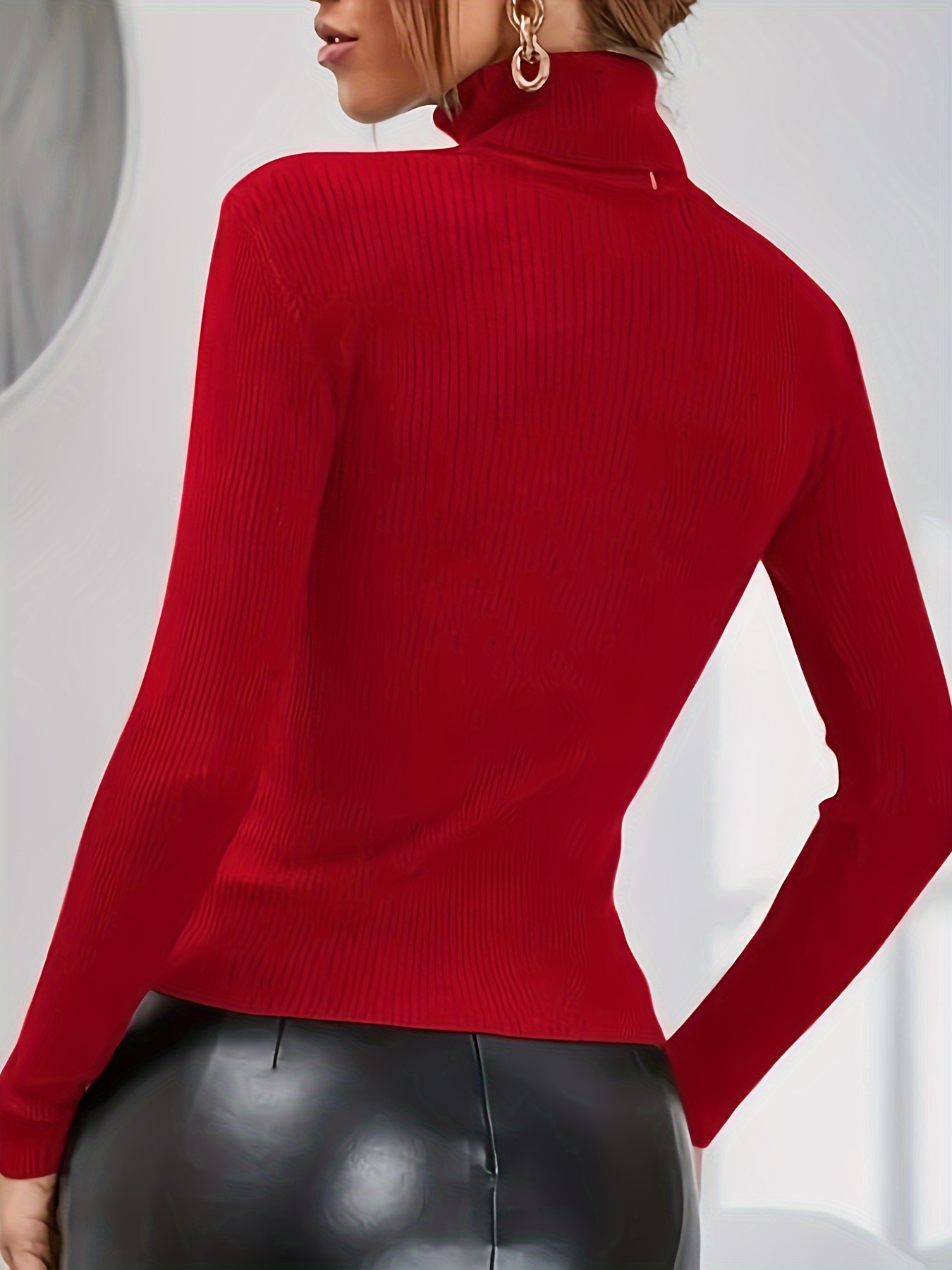 Zapaka Mujer Rojo Jersey de Punto Cuello Alto Manga Larga Suéter