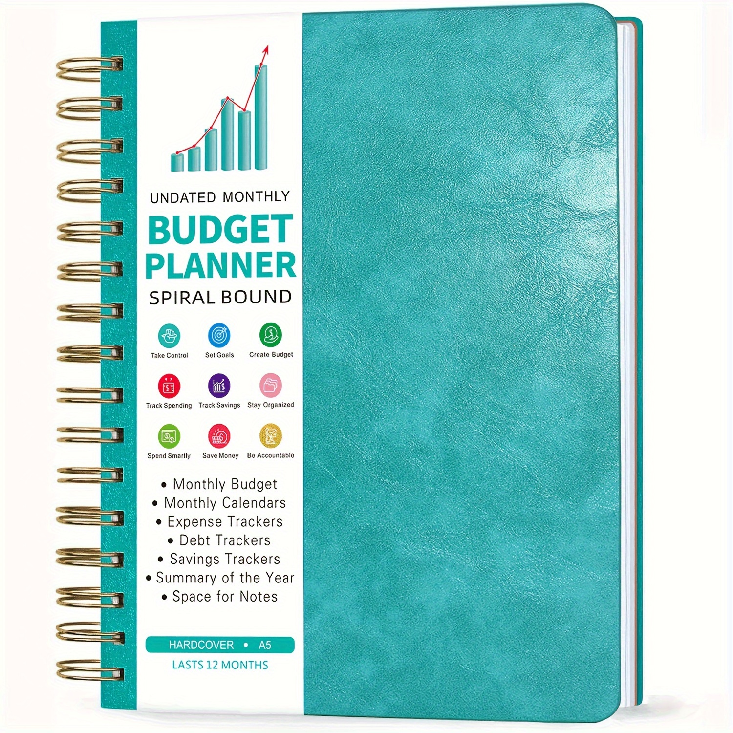 A5 Spiral - Bound Budget Planner. Savings Tracker, 72 Month-At-A-Glance  Pages and 4 Pages of Debt Trackers. 13 Tabs. 160 Pages of Thick 80 Lb.  Mohawk