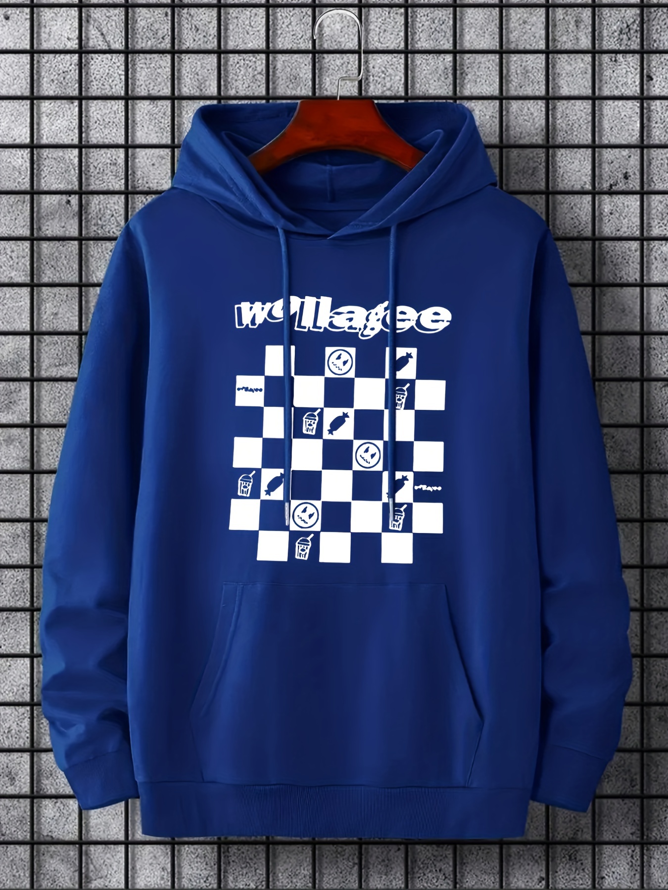 Checkerboard print sale hooded sweatshirt