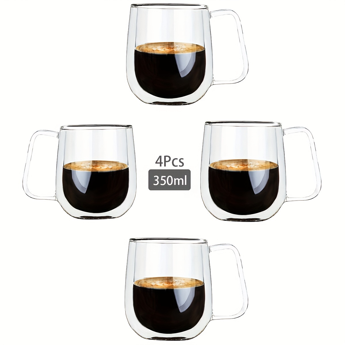 ONEDONE Tazas de café expreso de 2.8 onzas de doble pared, juego de 4 tazas  de café expreso termoaisladas con asa, tazas de café expreso dobles tazas