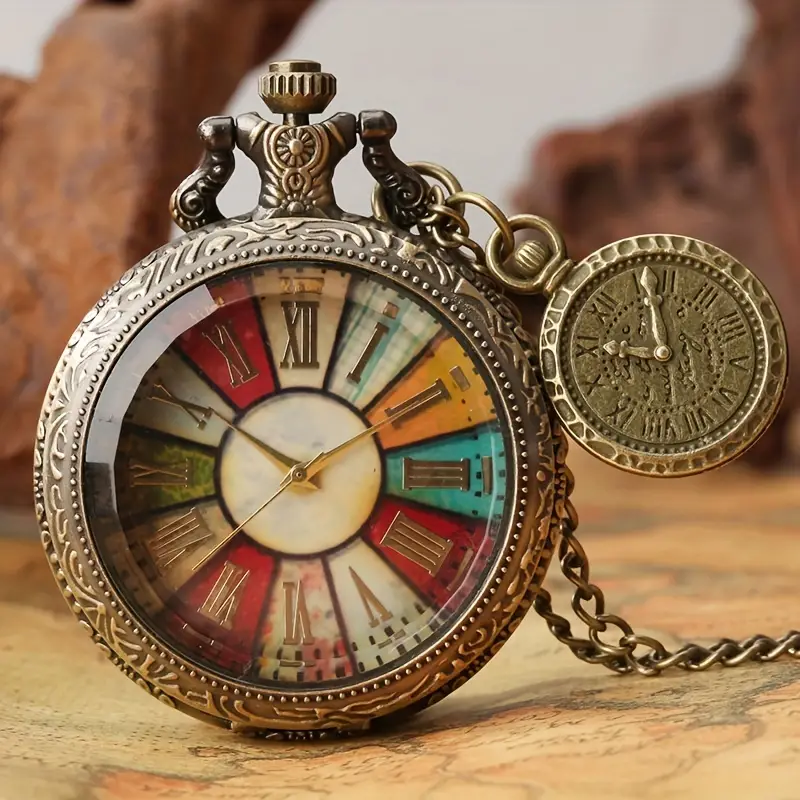 Reloj De Bolsillo Antiguo Collar Regalo Hombres Mujeres Colorido Número  Romano Esfera Con Etiqueta Romana Colgante Reloj De Cuarzo