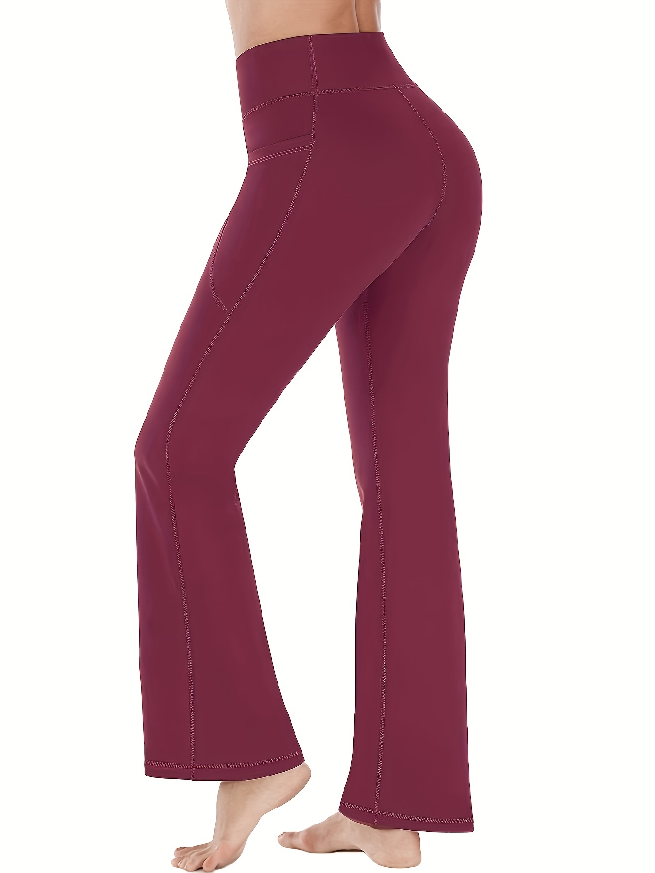Pants & Jumpsuits, Marika Tummy Control Burgundy Leggings Size Large With  Pockets 32 Tall Nwt