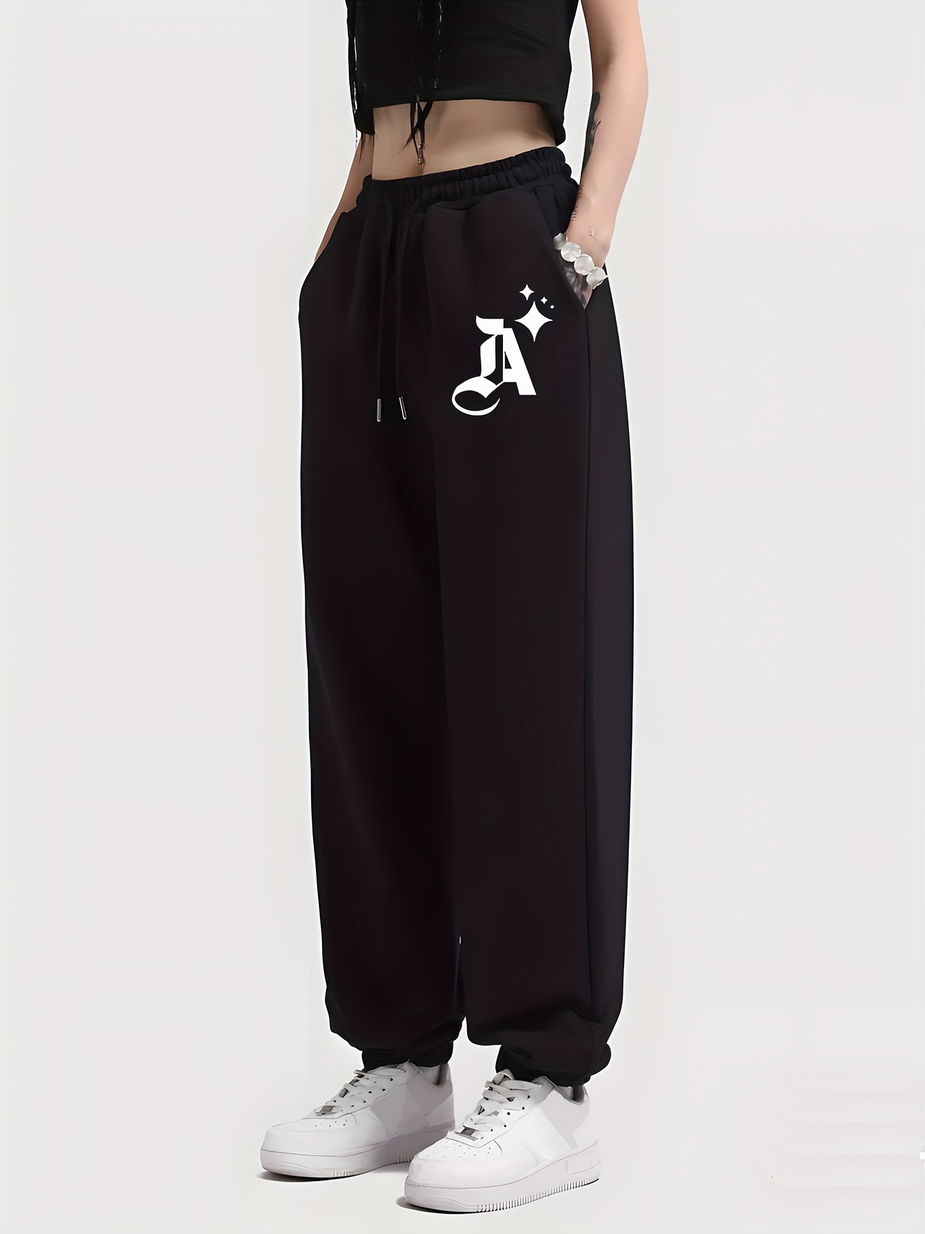 Wide Leg Sports Pants Drawstring Solid Color Loose Joggers - Temu