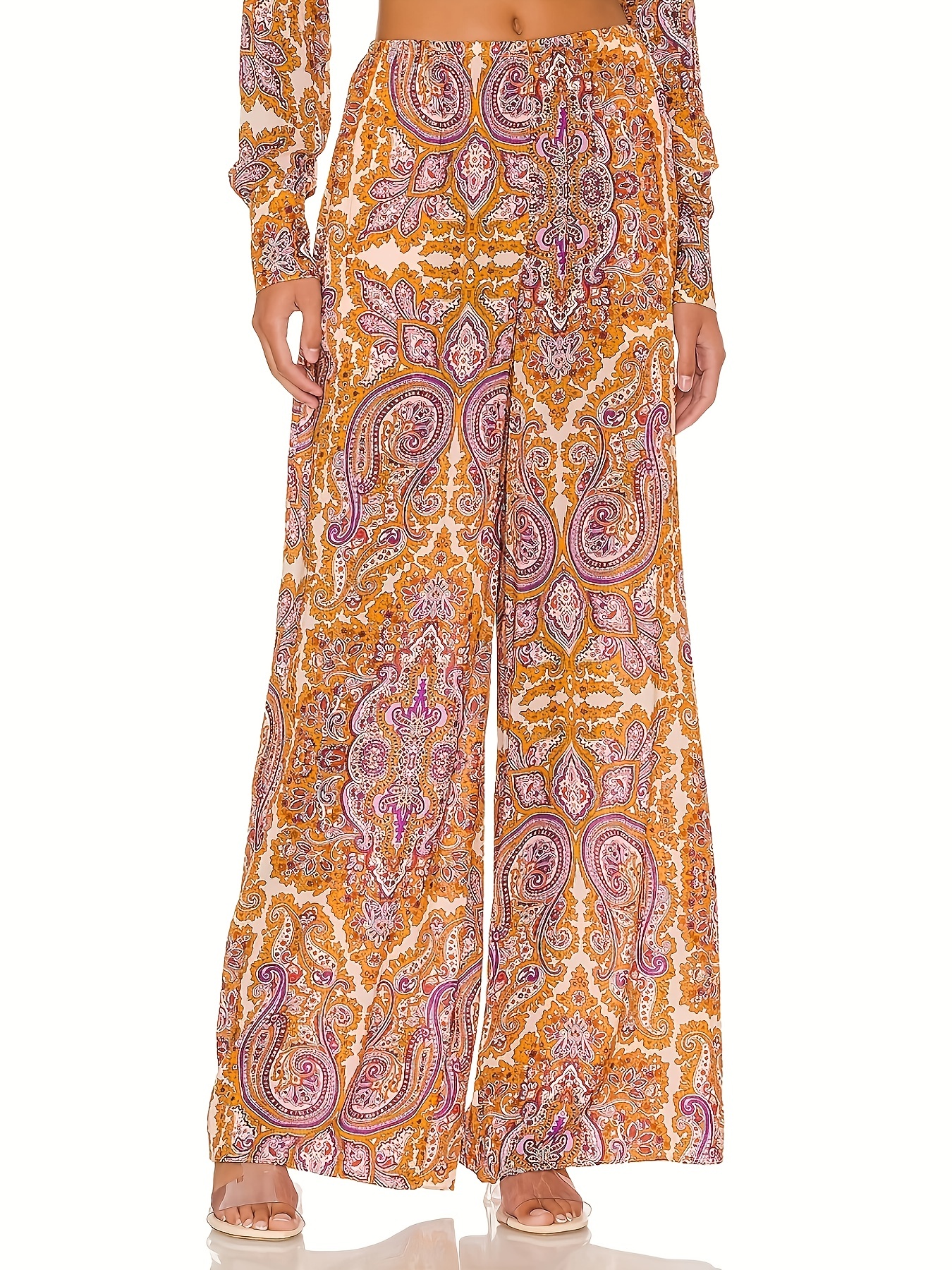 Paisley Print Wide Leg Trousers