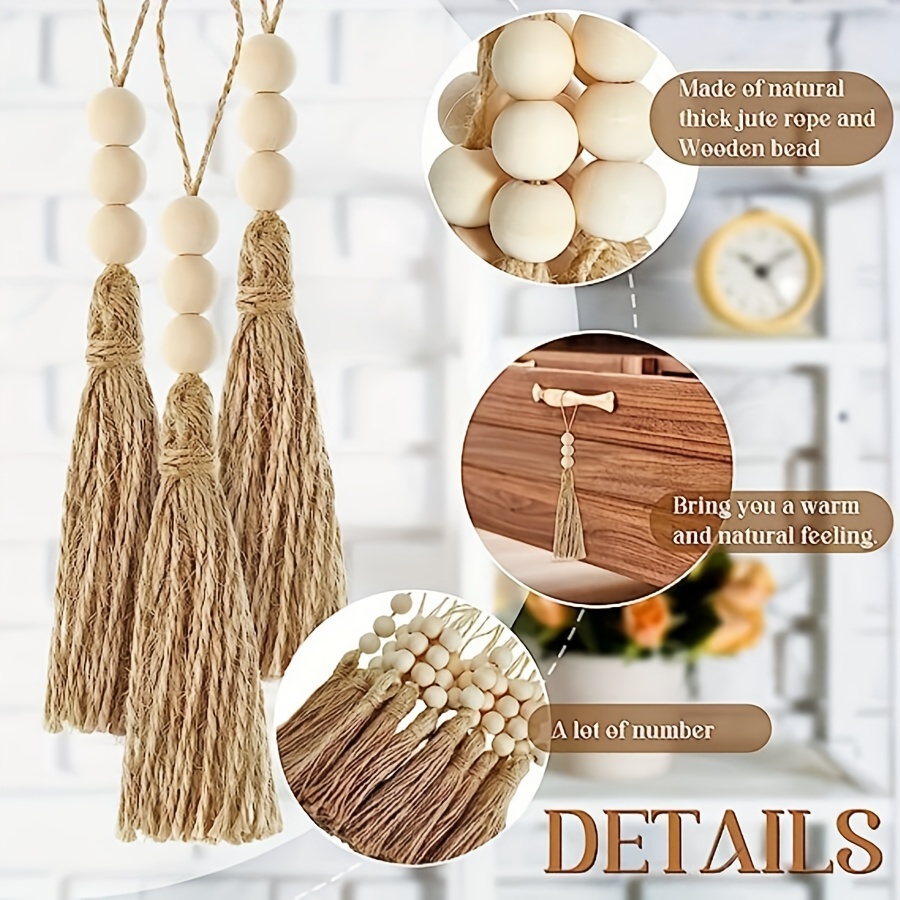 100pcs Natural Jute Style Tassels Decorative Burlap Rope Tassels Boho  Sewing Tassels For Crafts DIY Tassel Garland Wood Beads Christmas Wedding  Party