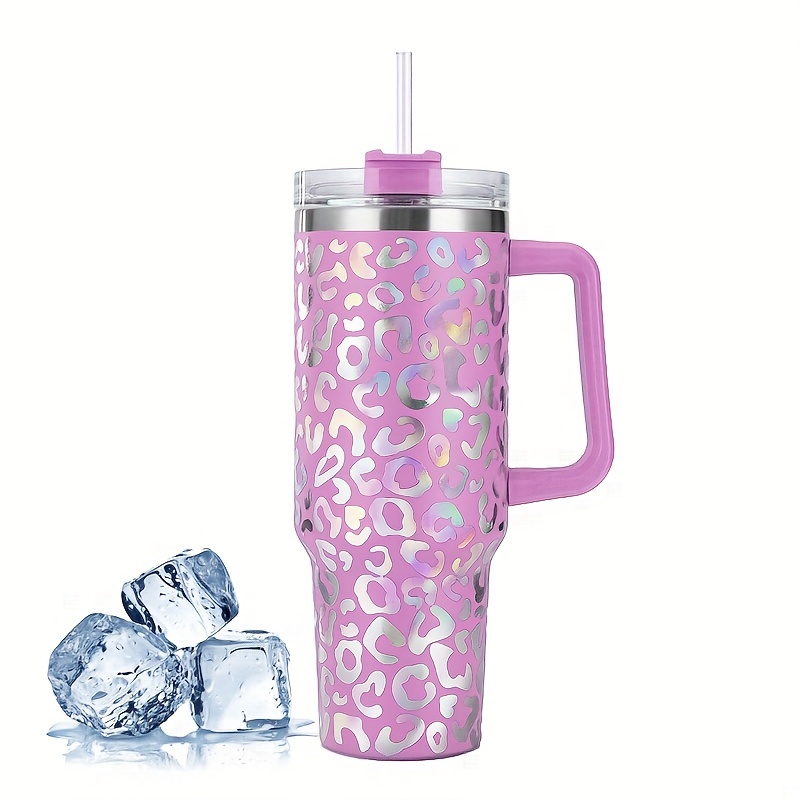 40oz Tumbler With Handle Purple Mama Leopard Bolt – That Crafty Mama Co.