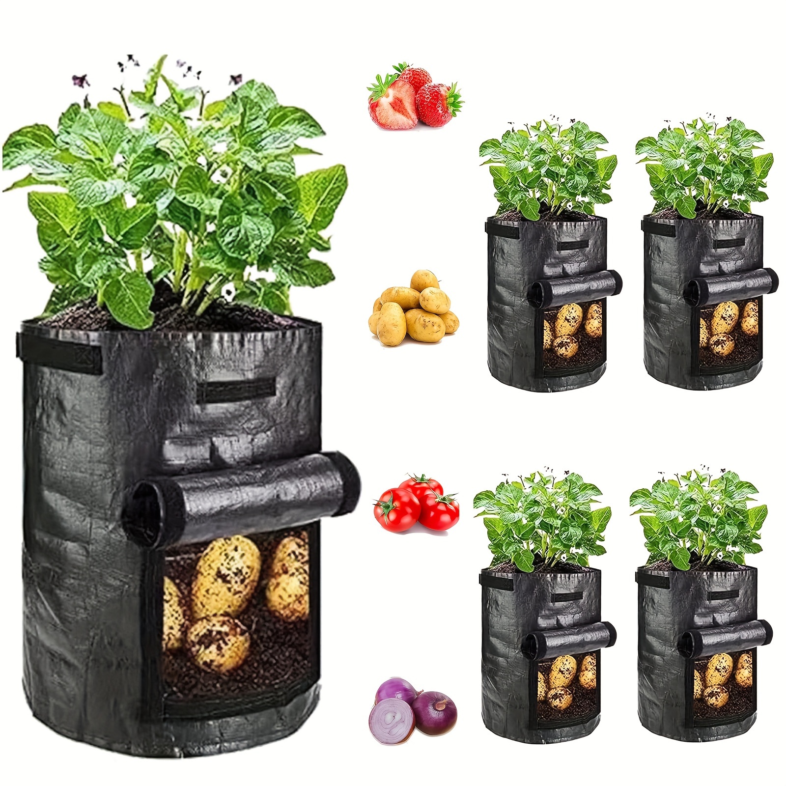 4-Gallon Black Grow Bags (4-Pack), Fabric Planter Bags for