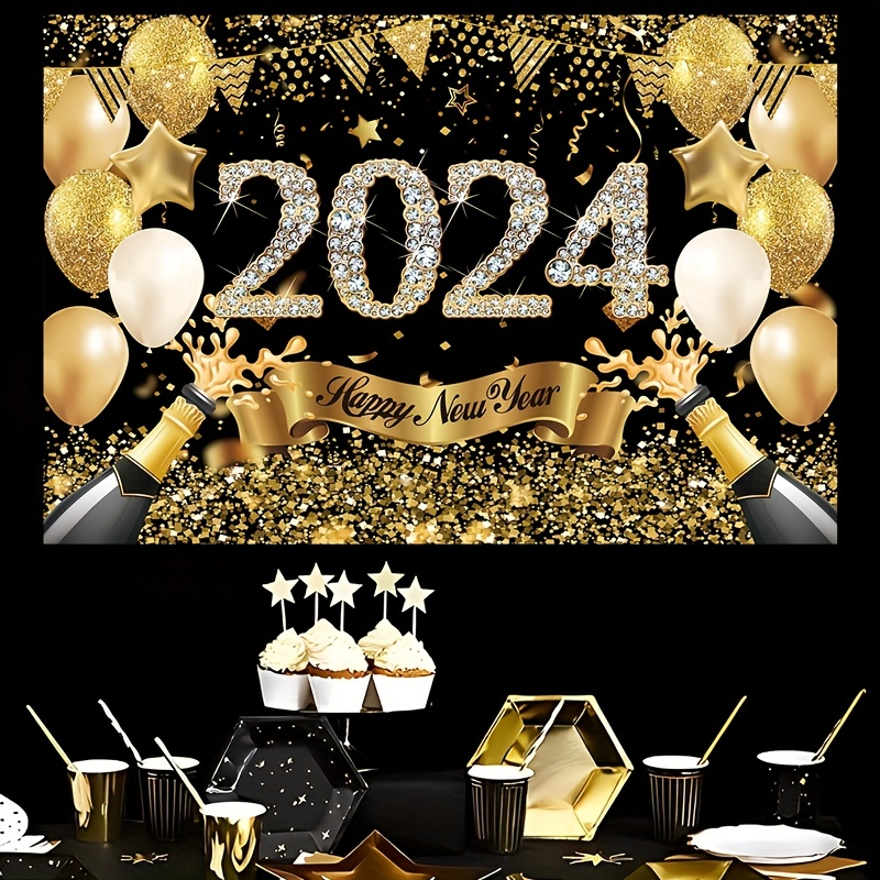 2024 Nouvel An Heureux Chemin De Table Noir Et Or Pour La Décoration De  Fête Avec Une Nappe Jetable 1 set(1 Pièce), Mode en ligne