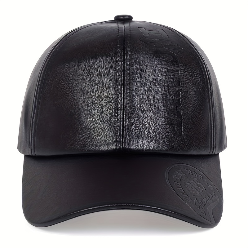 1pc mens british pu leather baseball cap adjustable breathable casual hat spring summer autumn winter hat details 2
