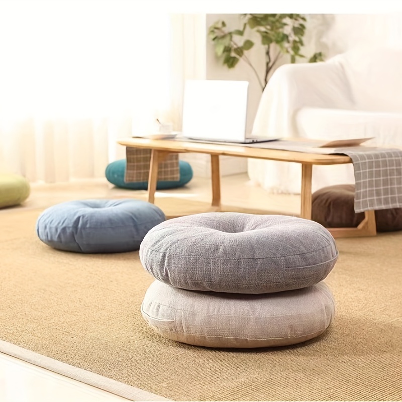 Meditation Floor Pillow Set of 2, Round Large Pillows Seating for Adults,  Tufted Corduroy Floor Cushion for Living Room Tatami, Beige 22 Inch