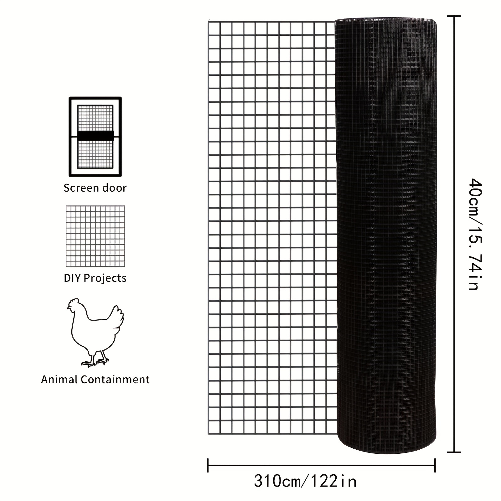 1 Rollo 13.77x78.74 Malla Alambre Pollo Recubierto Pvc Diy - Temu