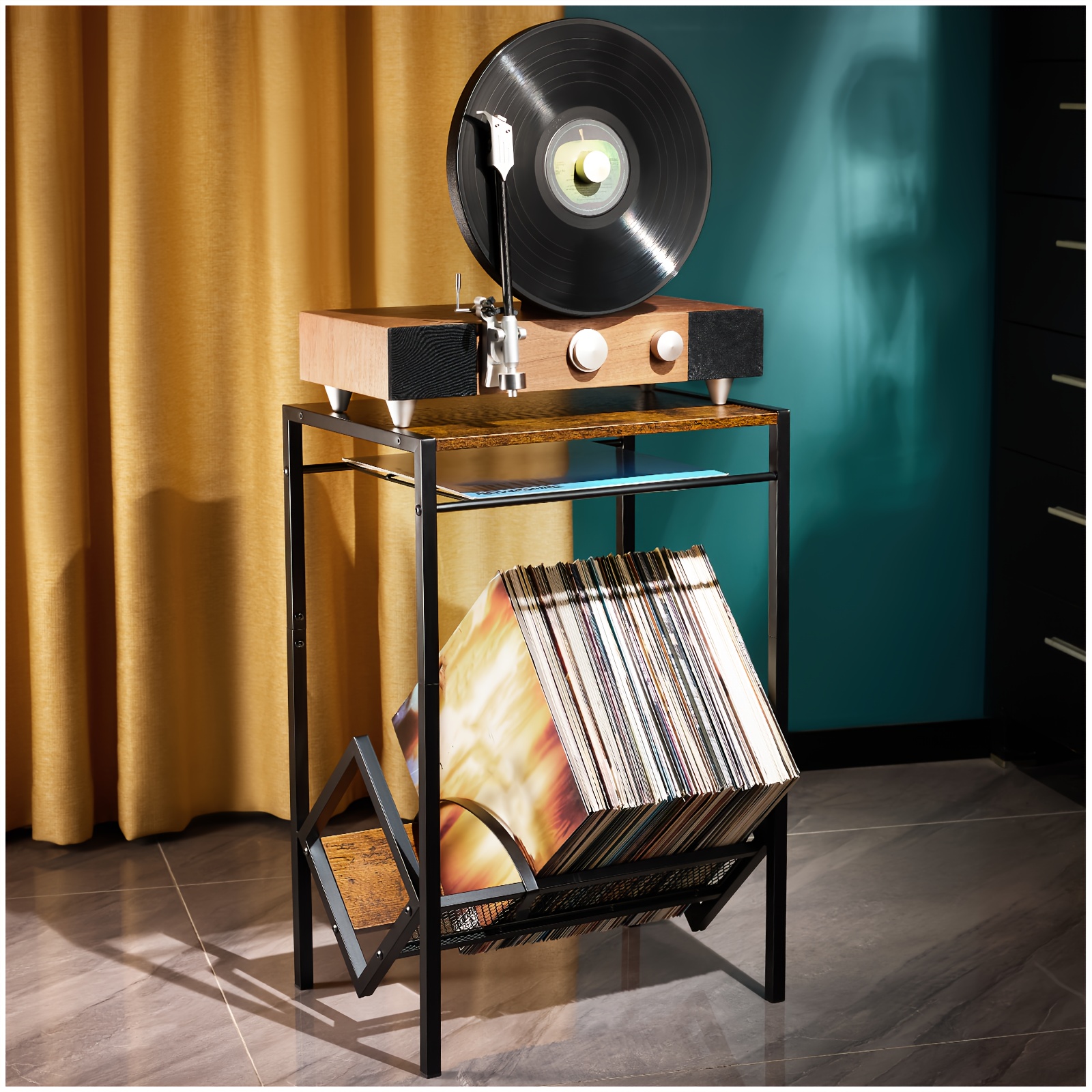 

1pc 2-tier Record Player Table, Vinyl Record Storage Holder, Vinyl Record Holder, Vinyl Record Album Storage Rack, 170-220 Lp Storage Vinyl Record Display Holder - Black Art Supplies