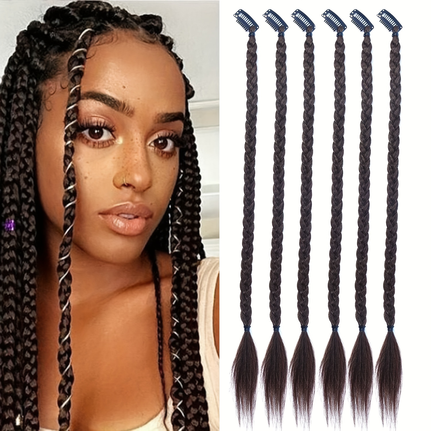  Braid Hair Extensions, 4 PCS Baby Braids Front Side Bang  Curtain Bang Clip in Hair Extensions Long Braided Hair Piece Natural Soft  Synthetic Hair for Women Daily Wear 20 Inch