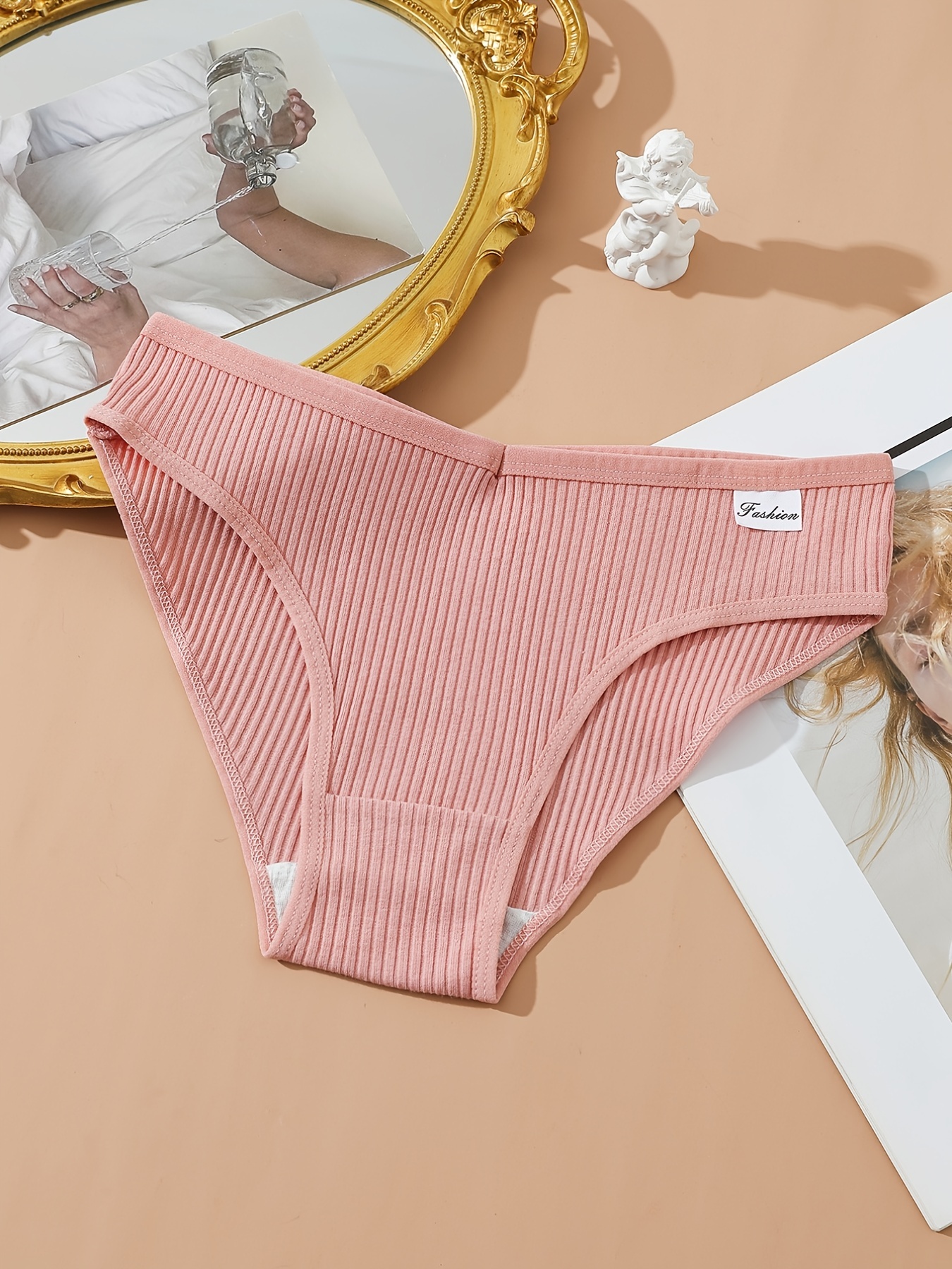 Seamless Ribbed Bikini Comfy Breathable Low Waist Panties - Temu Finland