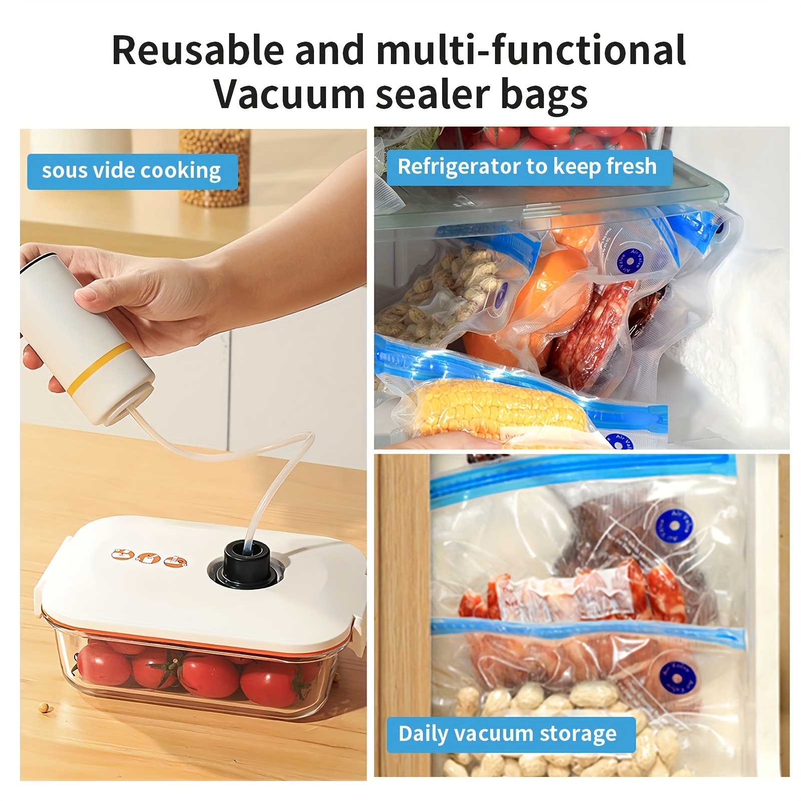 Electric Vaccum Pump Set Reusable Vacuum Seal Bags Sealer Food Storage  Container