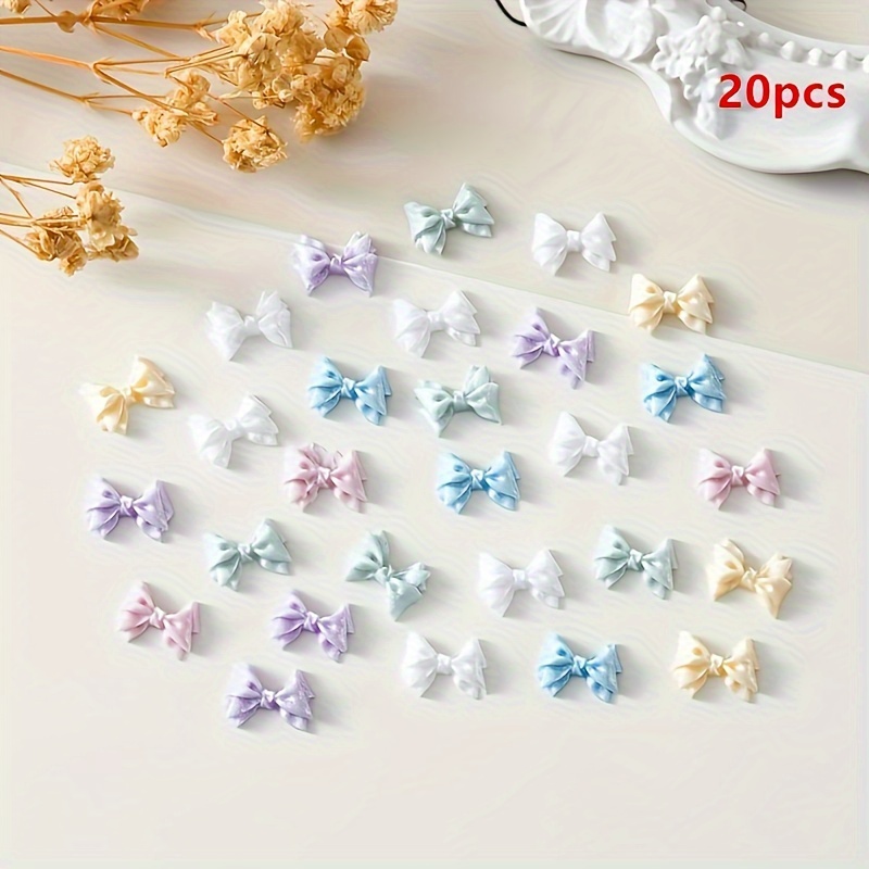 

20pcs Cute Bow Nail Art Accessories, Fine Flash Macaron Resin Decorations For Diy Nail Fashion