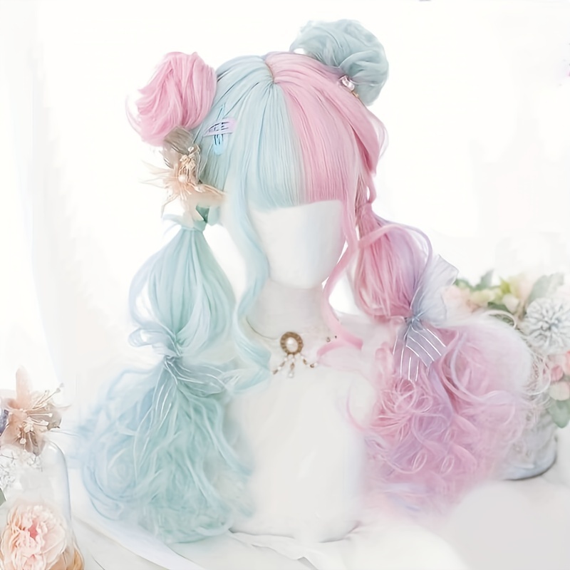 Cosplay Peruca Anime Peruca Lolita Fofa Lolita Lolita dupla rabo de cavalo  clipe de boca de tigre com cabelo comprido Peruca encaracolada