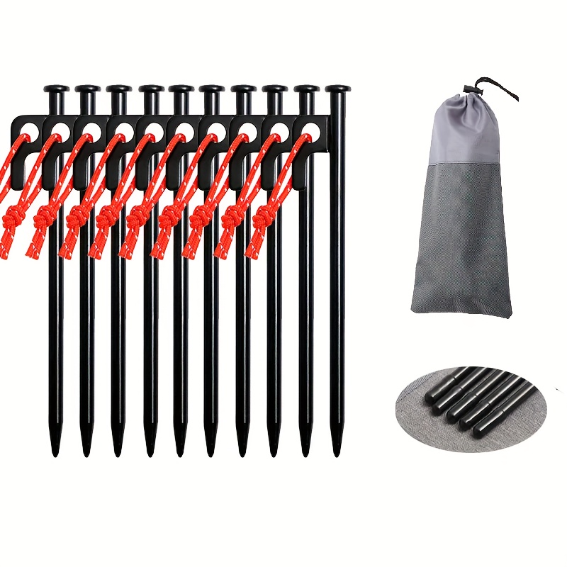 

10pcs Ground Nails + Nail Cover + Storage Bag, Outdoor Camping Ground Nails Set, Windproof Fixed Nails For Canopy Tent, Camping Beach Steel Nails, Extended Ground Nails