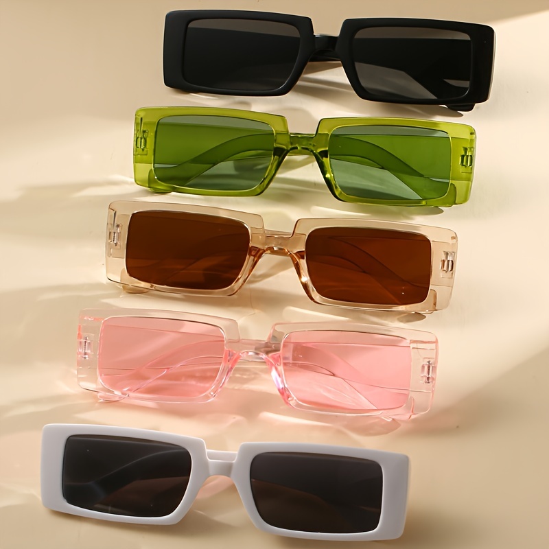 

5pcs Y2k Rectangle Fashion Glasses For Women Men Candy Color Anti Glare Sun Shades For Beach Party Club