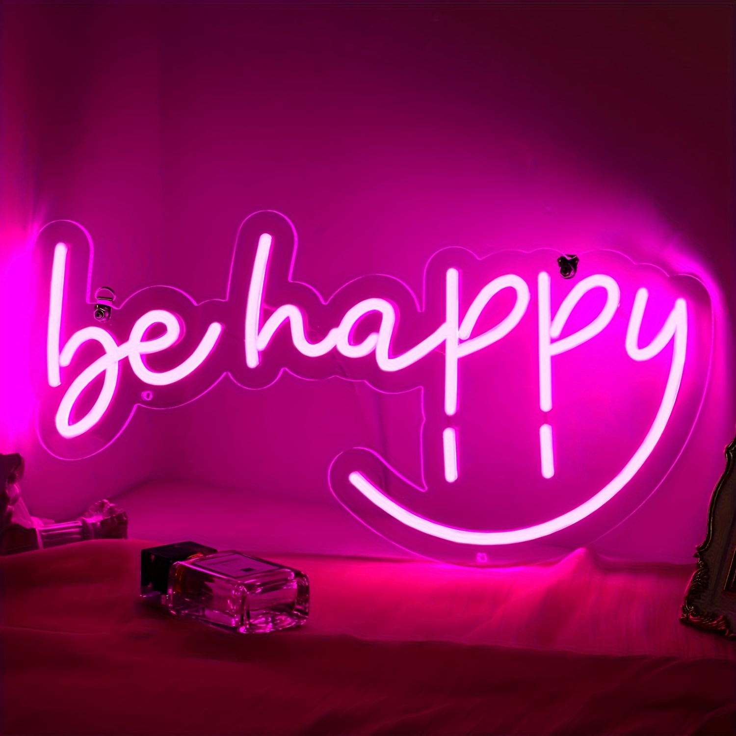 1pc be happy neon sign light letter room decoration neon sign light portable pink led sign party gift home bedroom wall decoration lights usb powered