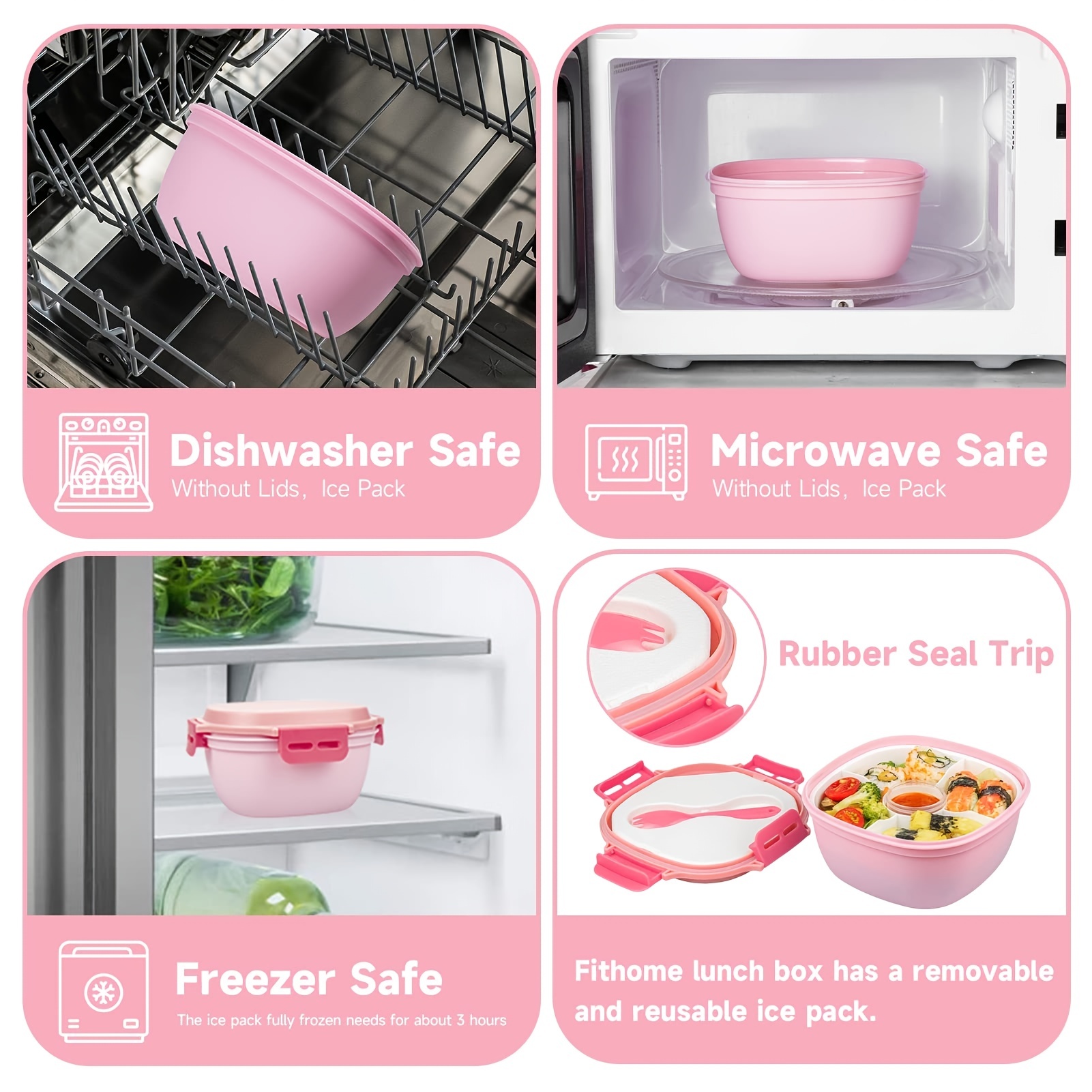 1pc Leakproof Bento Box w/ Ice Pack, Fork - 1.2L