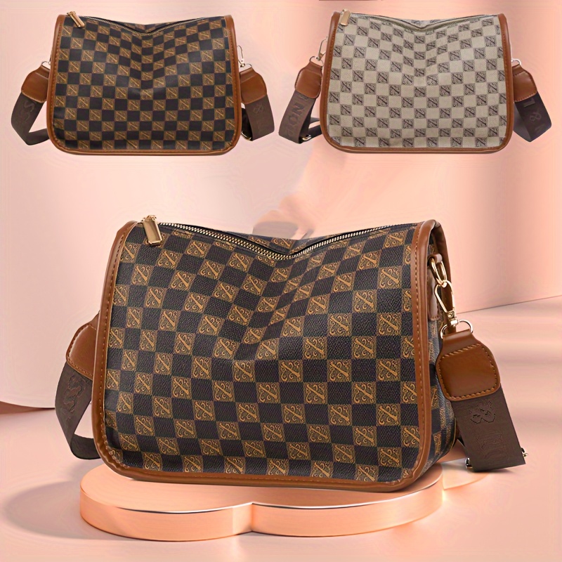 PU Leather Tote for Women Checkered Crossbody Shoulder