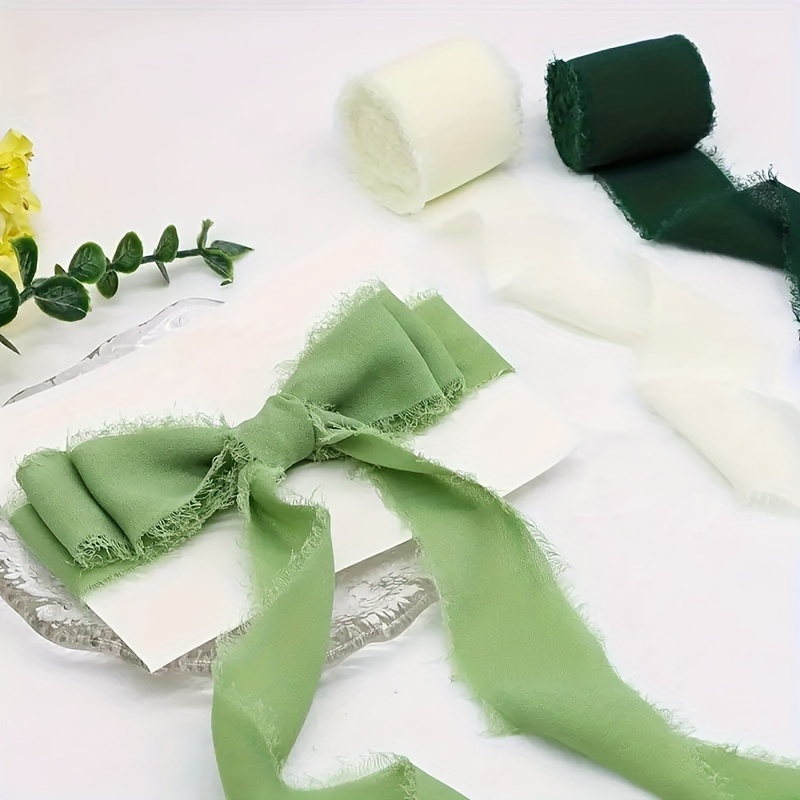 TONIFUL 4 Rolls 1-1/2 Inch Sage Green Lime Green Chiffon Silk Ribbon 22yds  Handmade Fringe Chiffon Ribbons Set for Wedding Invitations, Bridal