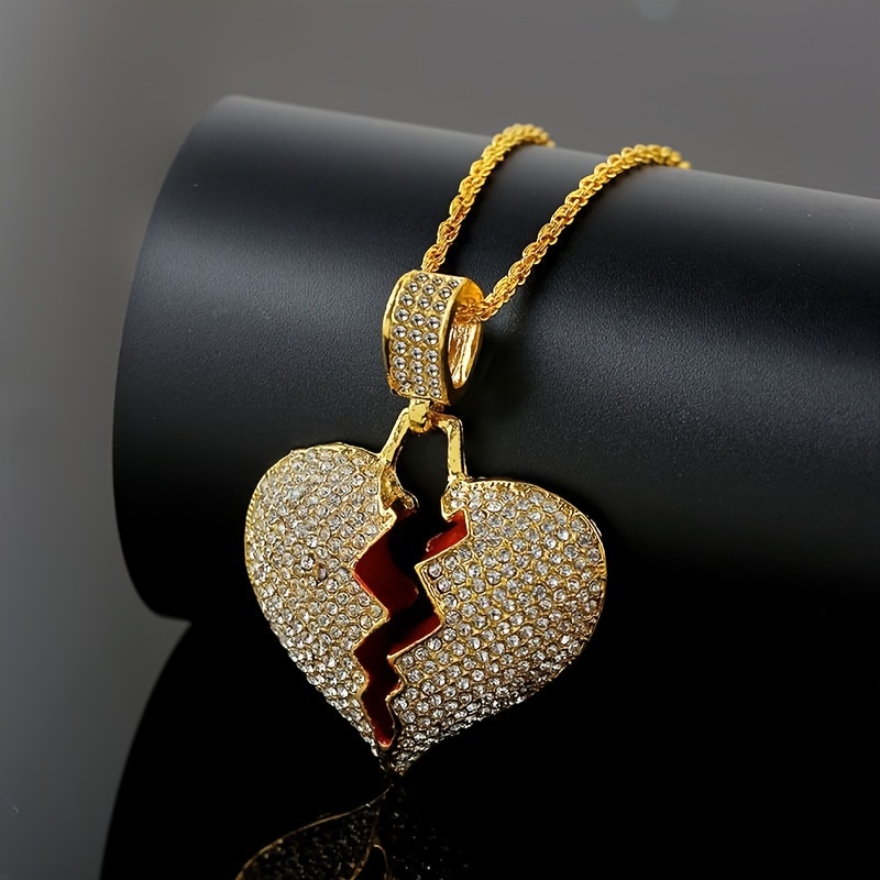 Men's Rhinestone Cracked Love No Love Pendant Hip Hop Necklace - Temu