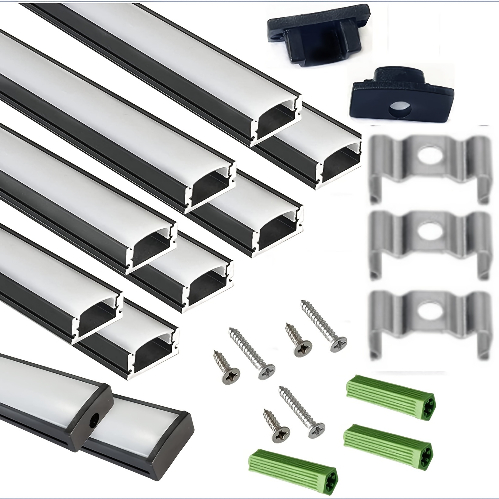 Canal de aluminio LED de yeso, paquete de 6 unidades de 3.3 pies con brida  para tira LED, perfil de aluminio para paneles de yeso con difusor de clip