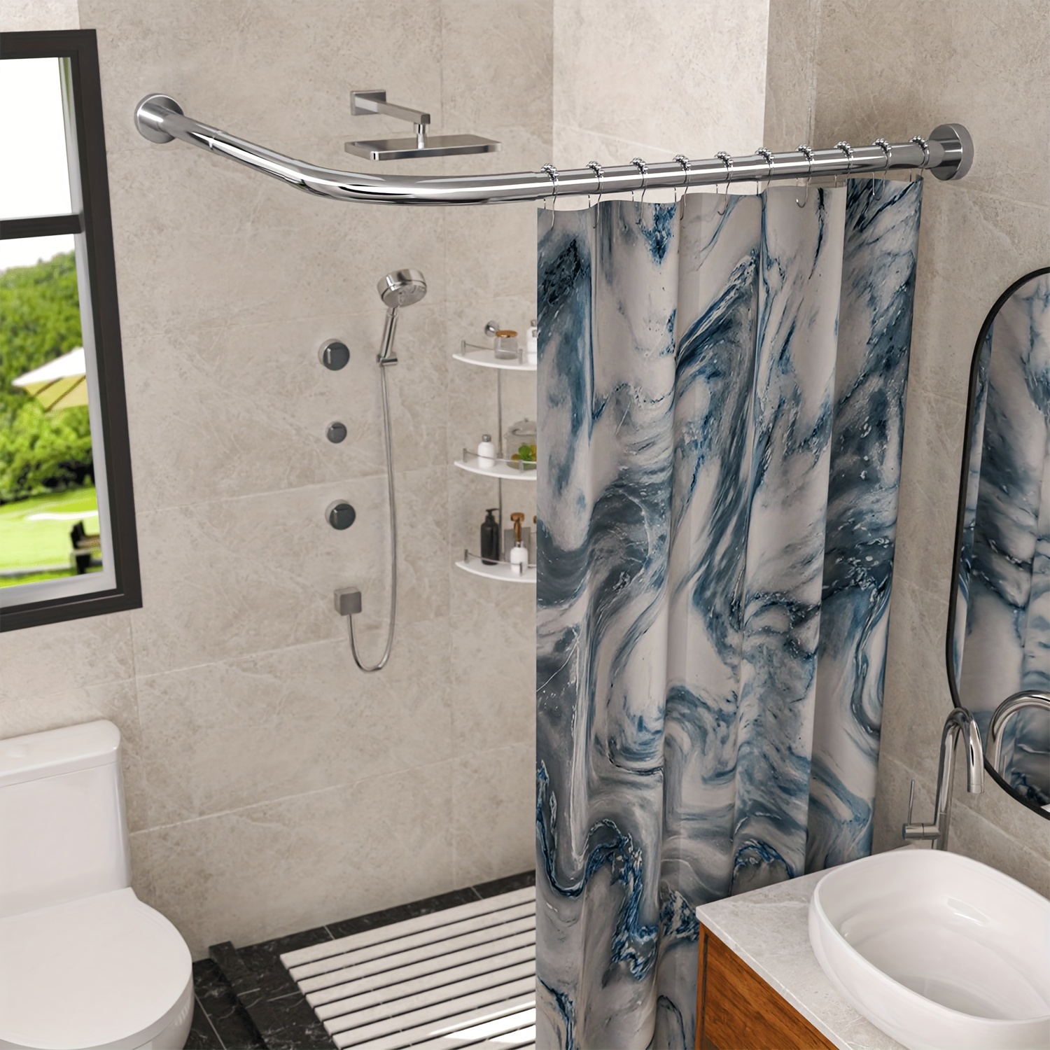 SUS 304 - Cesta de ducha de acero inoxidable para baño, esquina de baño,  cesta de ducha triangular grande de 2 niveles, montaje en pared, pulido