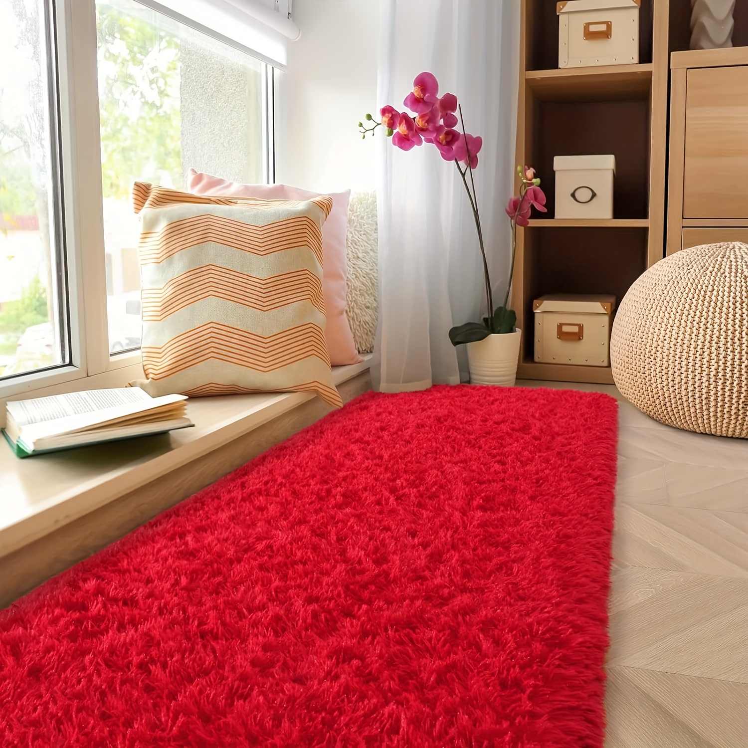 Alfombra De Pelo Largo Para Salón – Suave, Antideslizante, Lavable – Tamaño 120x160 Cm, Color Rojo – Ideal Para Dormitorio O Sala