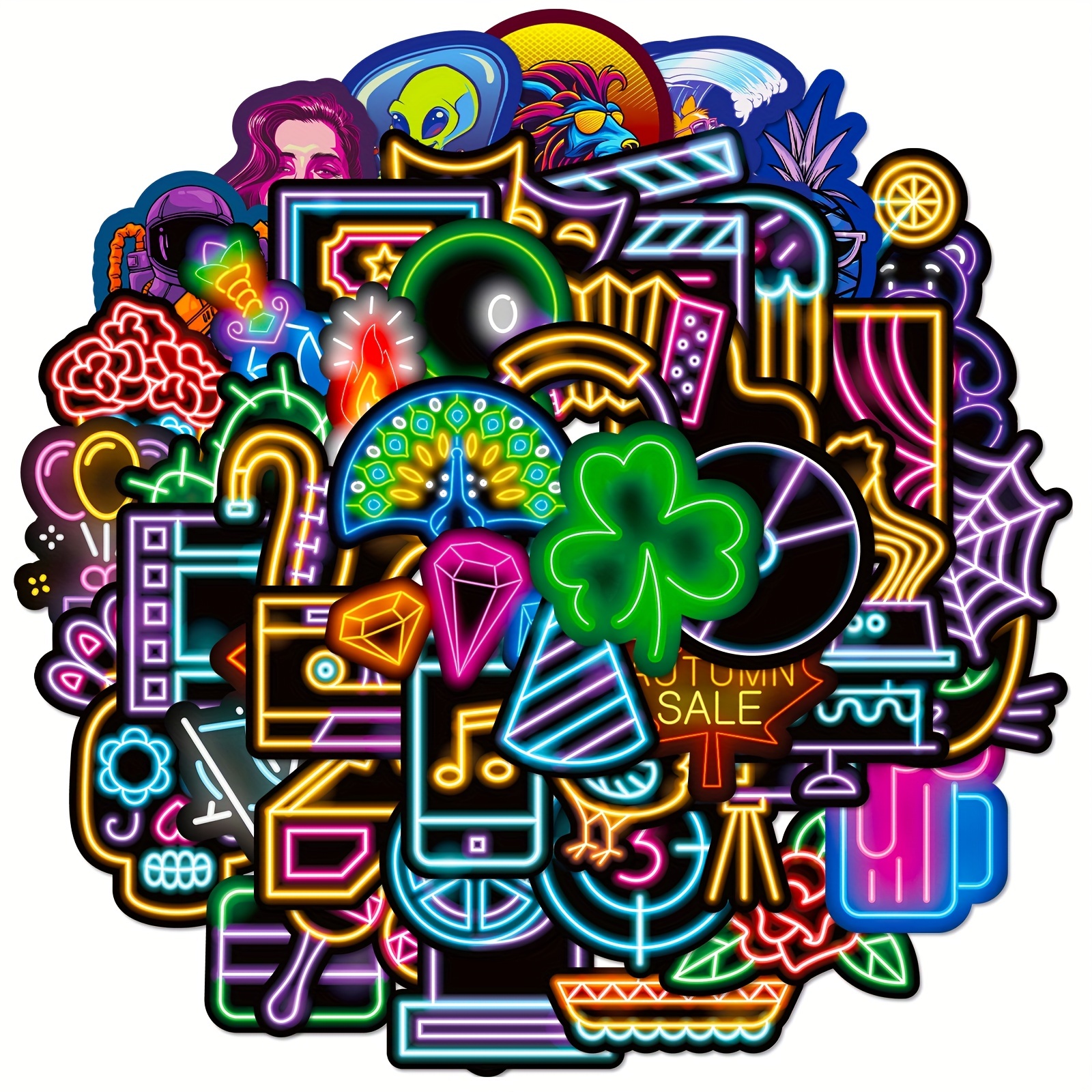 Cool Neon Doodle Sticker Pack Water Bottle Stickers Stickers - Temu
