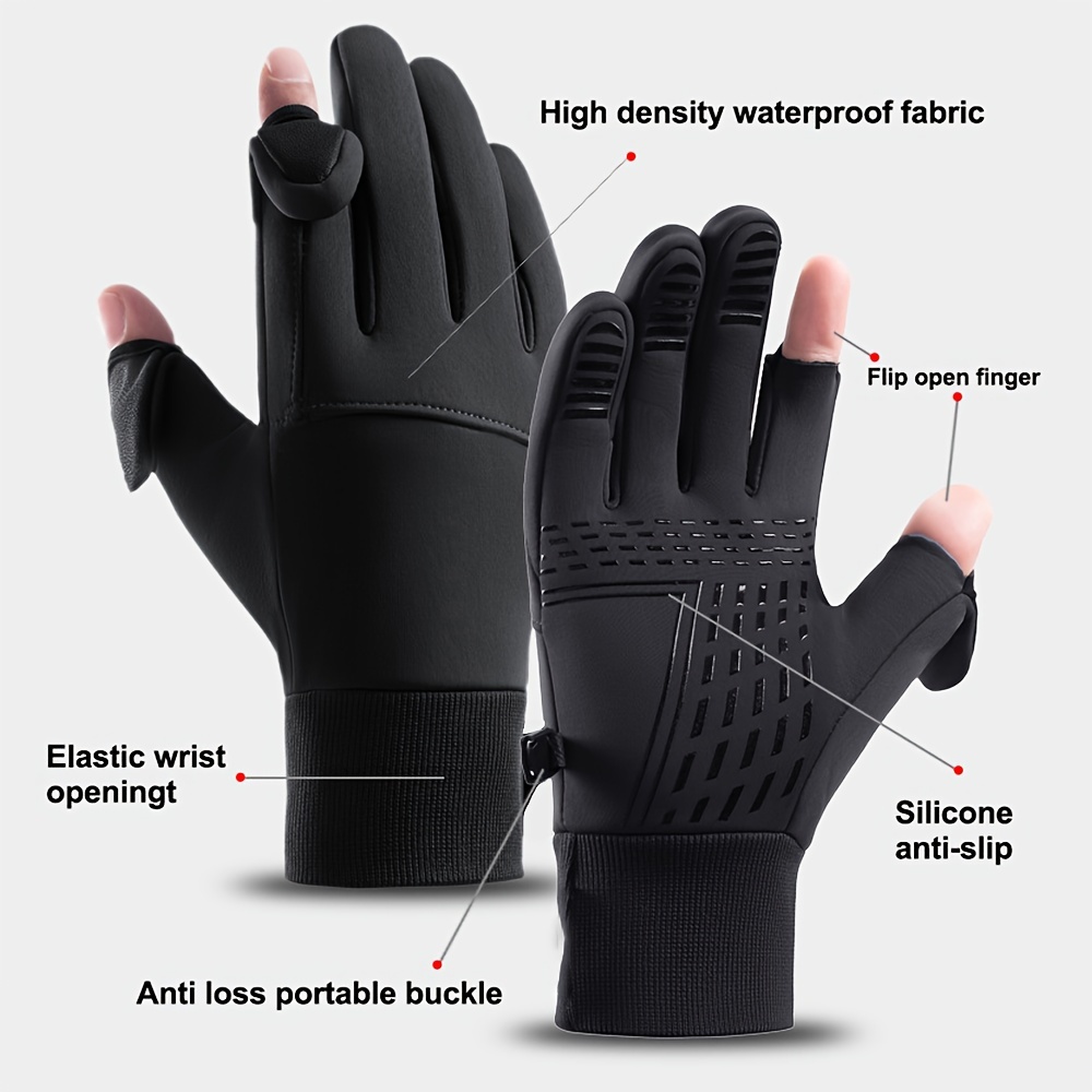 1pair Flip Cover Fleece Lined Waterproof Fingerless Gloves For Men & Women.  Anti-slip Windproof Warm Gloves For Driving Running Cycling Fishing