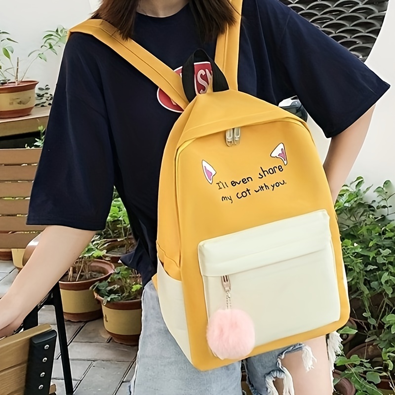4pcs Pattern Large Capacity Backpack Tote Bag Pencil Case Set