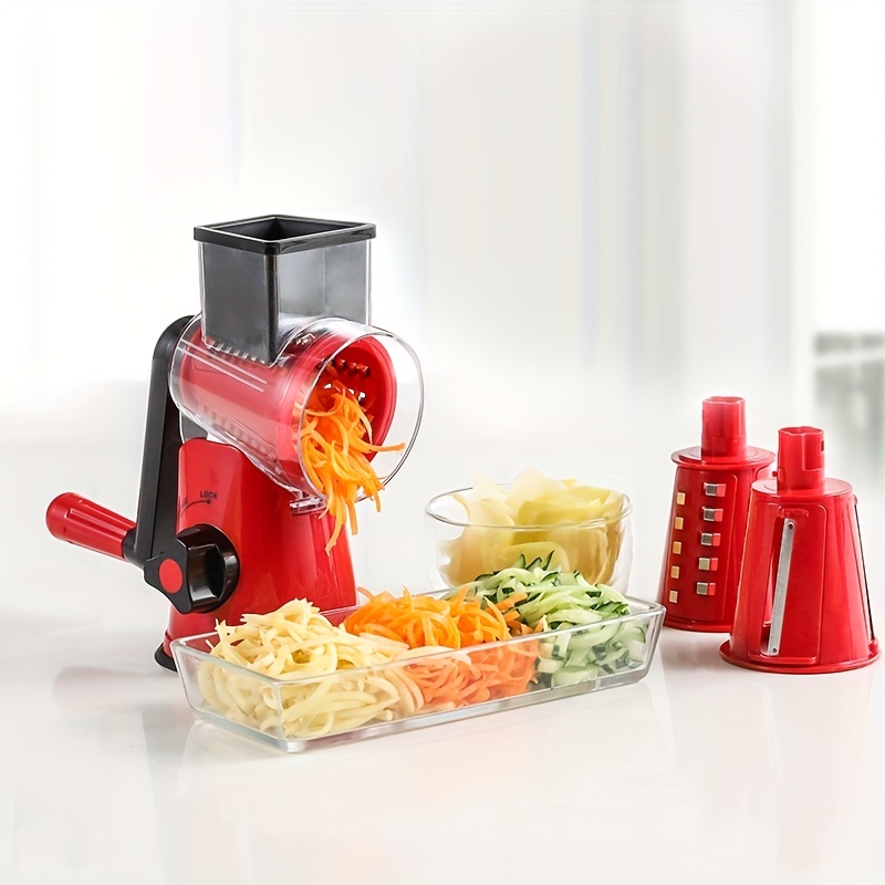1pc, Cheese Grater, Rotary Cheese Grater For Kitchen, Kitchen Grater,  Vegetable Slicer With 3 Interchangeable Blades, Fruit Cutter, Cheese  Shredder Fo