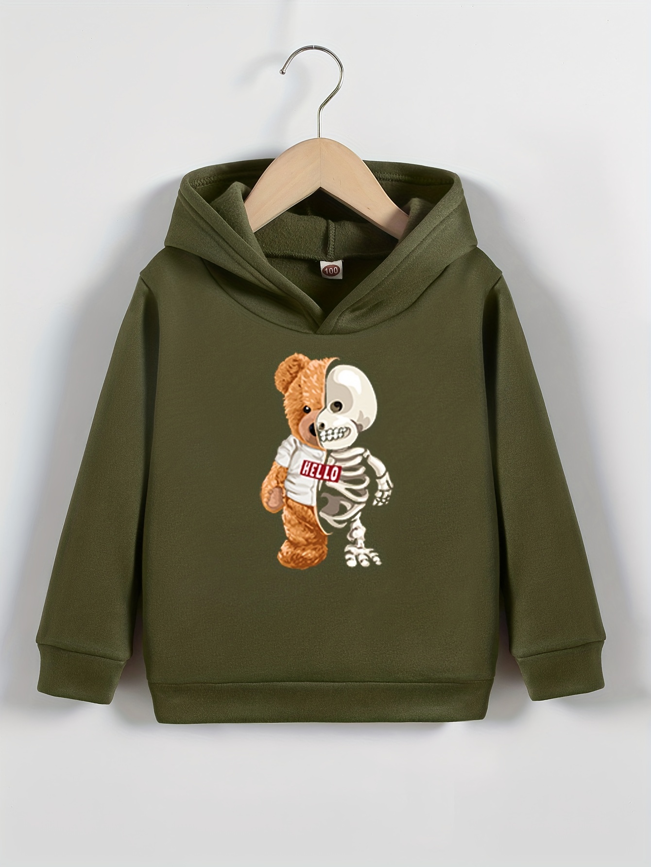 Skeleton Bear Print Cute&cozy Hoodie For Kids Boys - Keep Him Warm