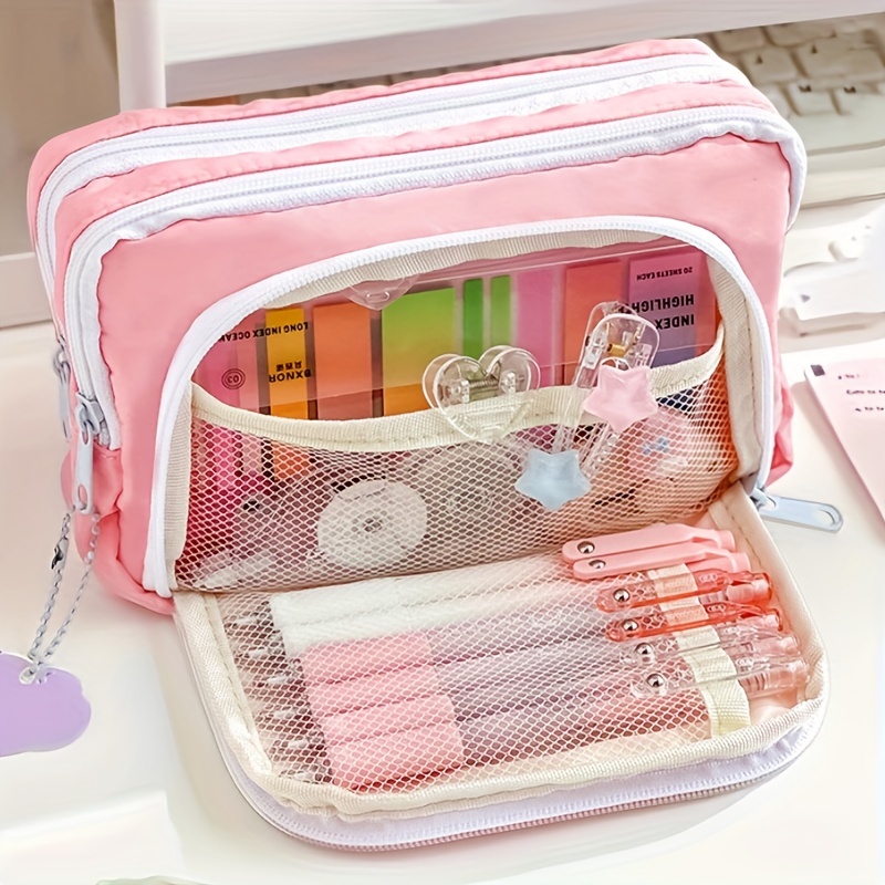 Angoo Mild Color Pencil Bag Pen Case With Magnetic Button Multi Pocket  Storage Pouch Handbag Stationery Organizer School Color Pink