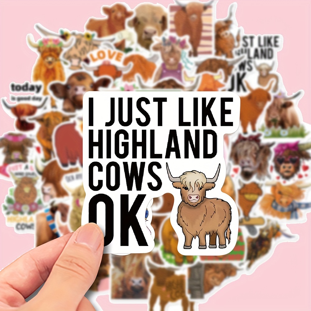 50Pcs Highland Cow Cartoon Stickers animali bovini Graffiti Kids