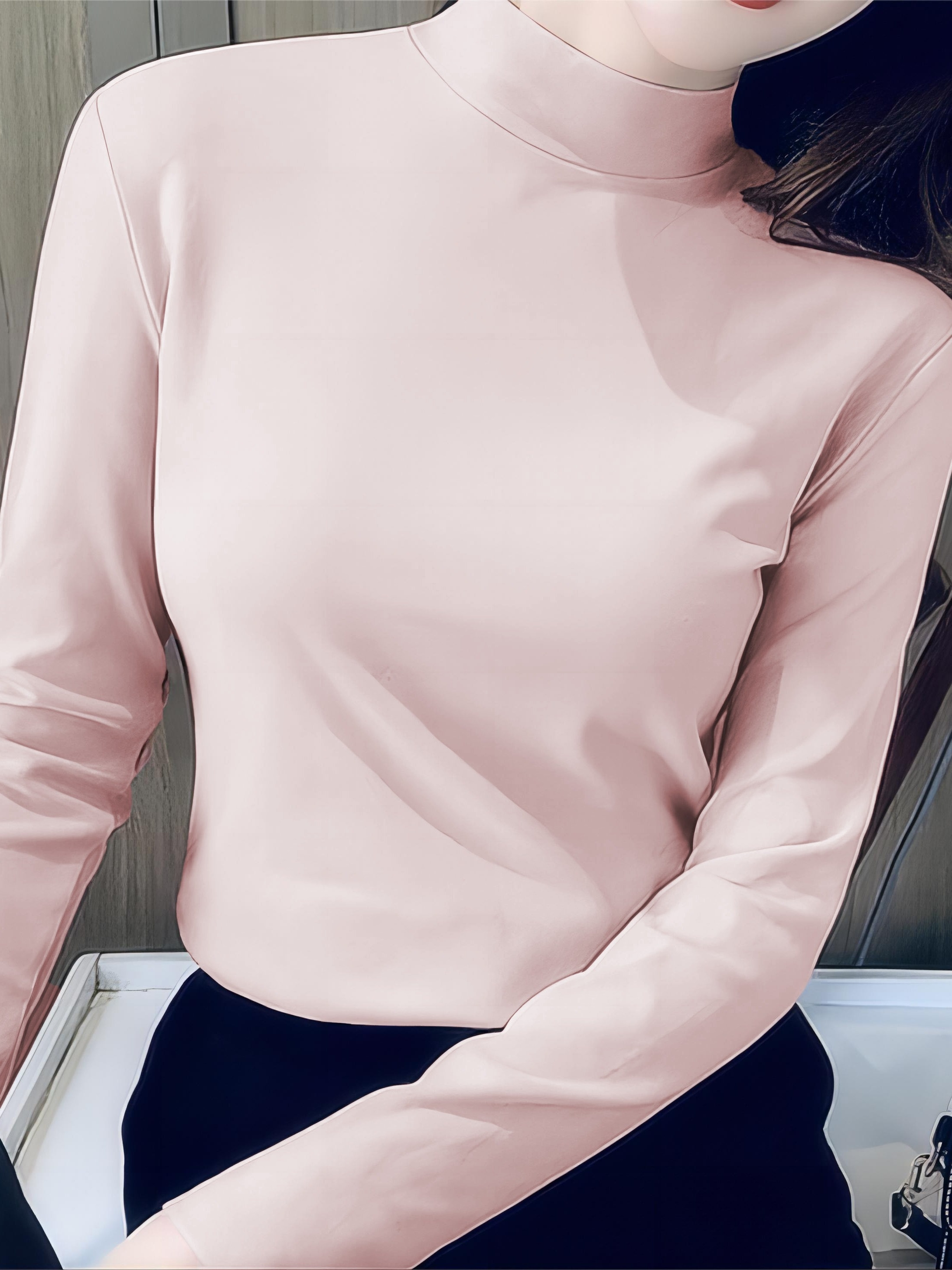 Solid Mock Neck T-shirt, Casual Long Sleeve Top For Spring & Fall, Women's  Clothing