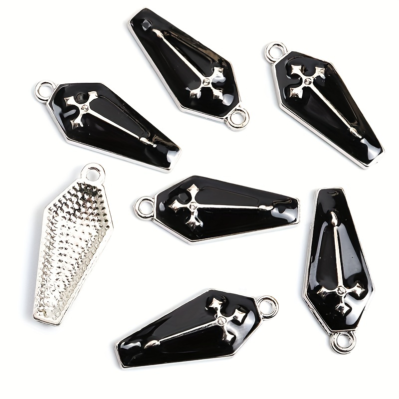 4 Gothic Charms Death Pendants Halloween Findings Gold Black Enamel Set  Mixed
