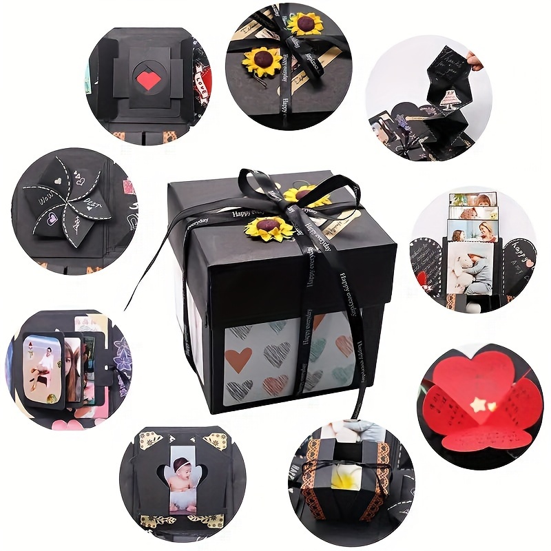 Wanateber Explosion Box DIY Gift - Love Memory, Scrapbook, Photo Box for  Birthday Gift, Anniversary,Wedding or Valentine's Day Surprise Box (Black)