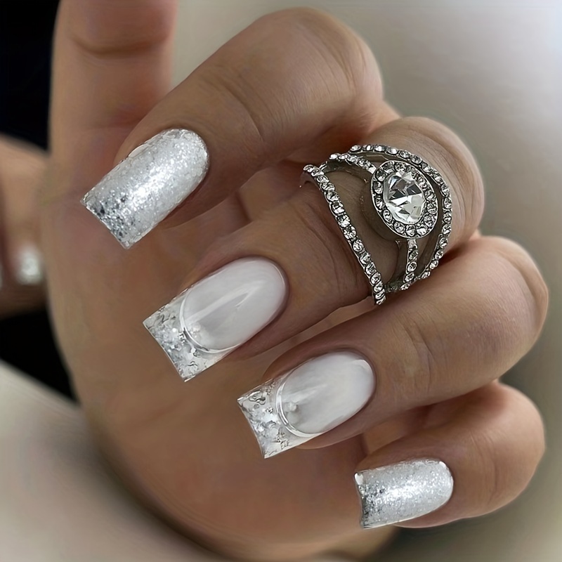 Shiny Silver Nail Glitter Set Full Color Sequin White Glitter